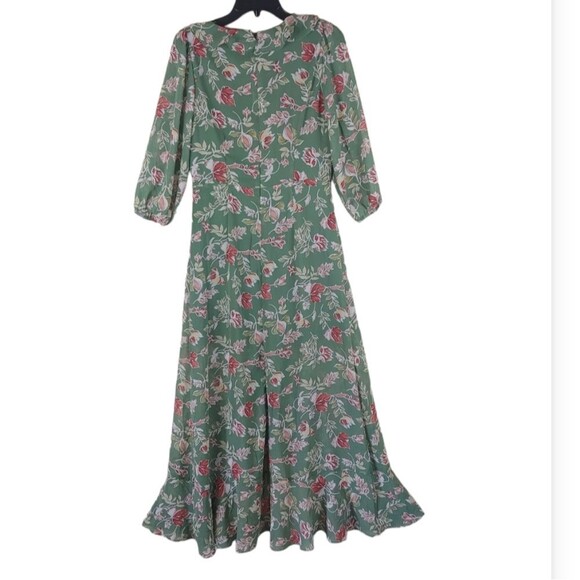 Skies are Blue green maxi dress floral ruffle trim 3/4 sleeves size Medium - Picture 3 of 8